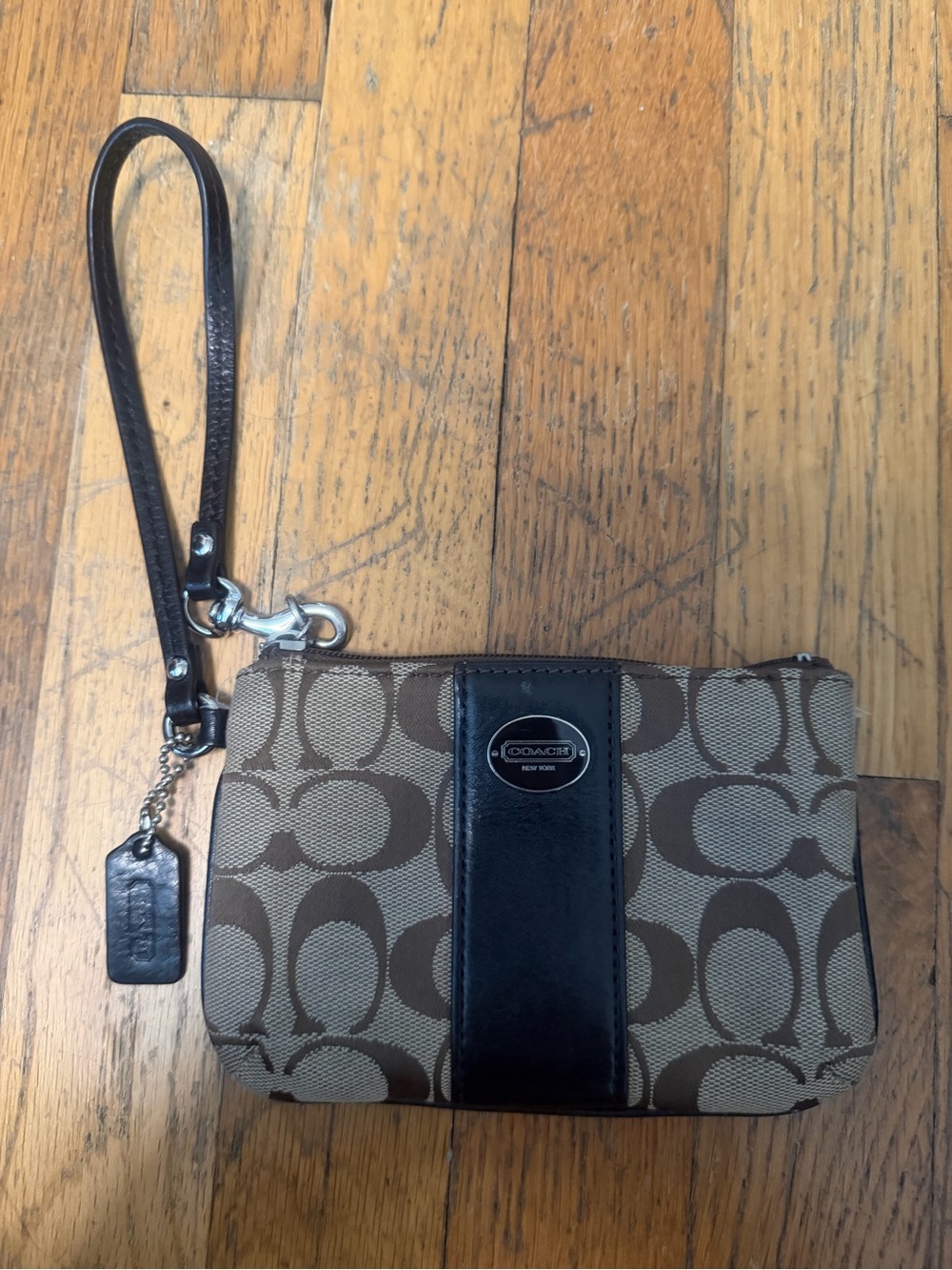 Coach Signature Canvas Wristlet in Brown and Dark Brown